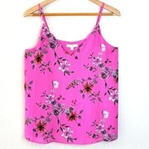 Socialite cami pink floral tank top scalloped Size small adjustable straps NEW